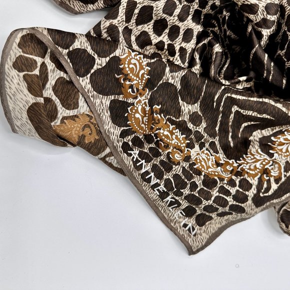 Anne Klein Brown Silk Animal Print Paisley Scarf - Picture 3 of 9